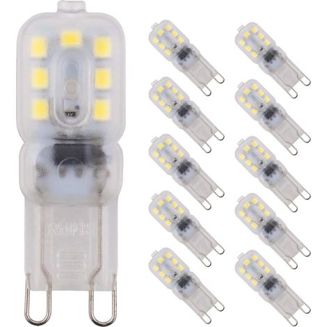 10er-Packung 2W 14x2835 Dimmbare G9 LED-Lampen, Energiespar-LED-Lampen, Kaltweiß 6000k, 150 Lumen, entspricht einer 20W Halogenlampe, Wechselstrom 220-240V, 360° Abstrahlwinkel [Energieklasse A+]