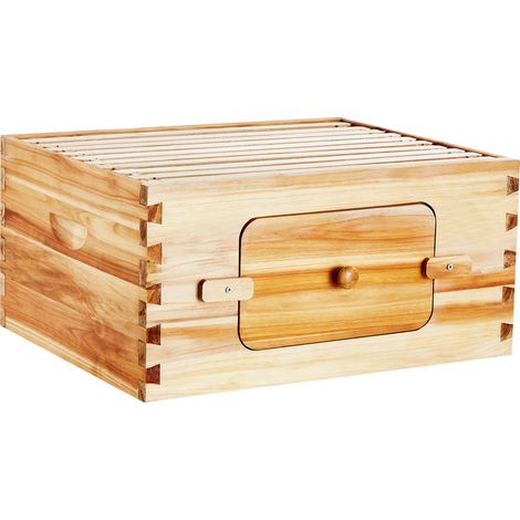 Mophorn Kit di avviamento Alveare delle api Scatola profonda, 100% legno di cedro naturale rivestito con cera d'api, set di arnie Langstroth, finestre per api in acrilico con 10 telai e fondamenta (1/5)