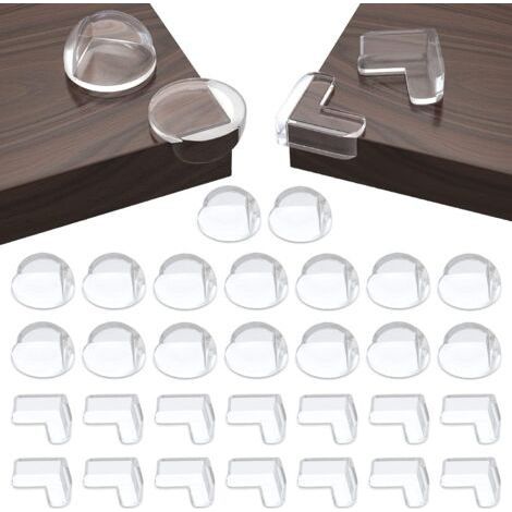 ALLIANDISLot de 30 protections d'angle et de bord (16 bords ronds + 14 coins carrés), protections d'angle transparentes adaptées à la table (1/5)