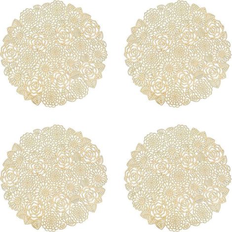 Lot de 4 Sets de Table, Or Rose Napperons Rond Set de Table Tapis de Table pour Table Salle à Manger Cuisine，napperons lavables (Or Rose, Style L, 38cm) (1/5)