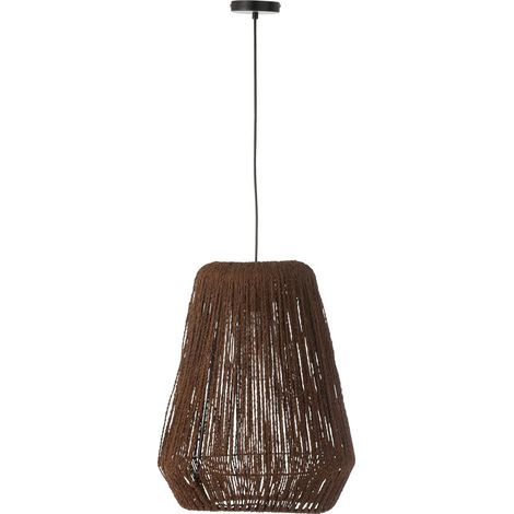 Suspension métal noir style palmier ambiance chic et moderne - Marron naturel effet tressé (1/3)