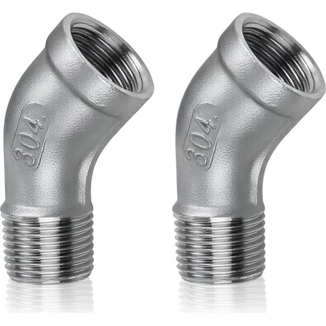 2 Pièces Raccord Coudé 45 Degrés en Acier Inoxydable 304, Raccord Gaz Mâle 3/8" BSP vers Femelle 3/8" BSP, Adaptateur de Tuyau Plomberie Haute Résistance pour Eau et Air (1/5)