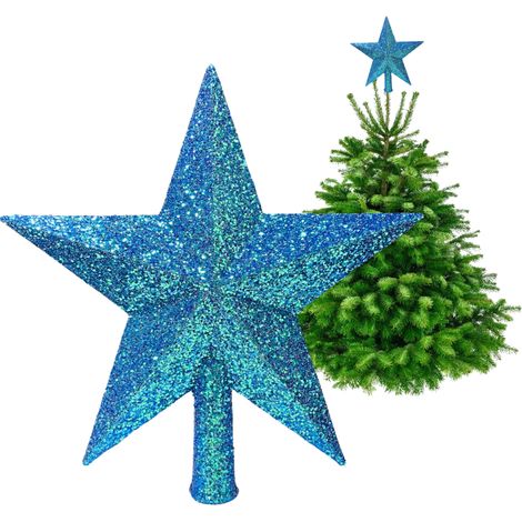 Cime de sapin de Noël - Étoile pailletée holographique, bleue, 20 cm (1/5)
