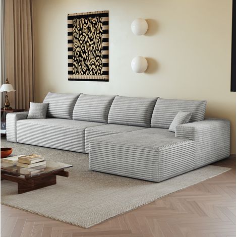 Divano angolare modulare 340 cm con chaise longue, tessuto grigio OKMYHOME