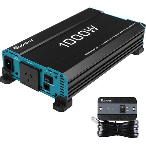 Inversor Renogy 1000W/2000W de onda sinusoidal pura, 12V a 230V, con enchufe europeo y función prioritaria – Ideal para suministro eléctrico móvil