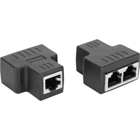 Adattatore per cavo Ethernet (confezione da 2), splitter di estensione per connettore LAN, interfaccia femmina RJ45 per cavo Internet (nero) - DUO (1/4)