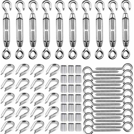 M5 Tendeur Kit pour 1/16 Cable Metalique,Kit de Tendeur en Acier Inoxydable 304,M5 Tendeur Crochet et oeil,M2 cosses de cable, M5 Crochets à Vis à Oeillet,M2 Manchons de Cable (1/5)