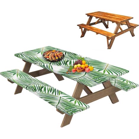 Nappe de pique-nique ajustée avec housses de bancs Nappes de pique-nique lavables en machine et réutilisables (1/5)
