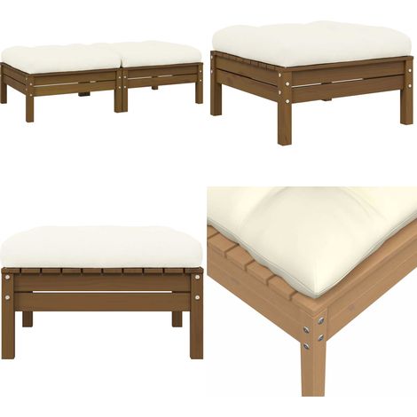 Sofá de jardín de 2 plazas madera maciza pino con cojines crema - Sofá exterior - Sofá de madera