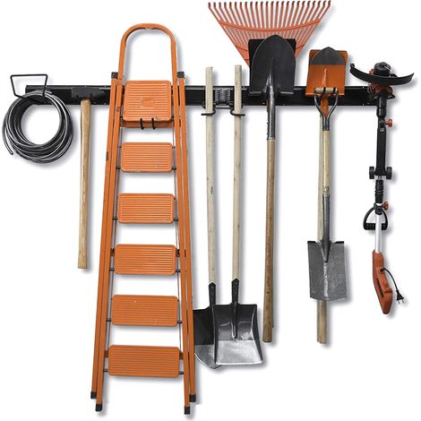 Support mural de rangement, 15 crochets pour outils, outils de jardin, râteaux, pelles, balais, éléments de tondeuse, charge maximale 190 kg