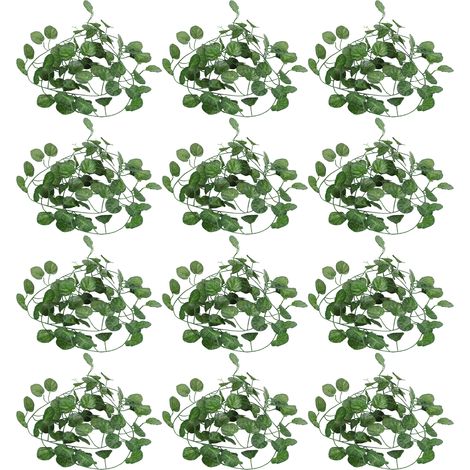 12 Feuilles Artificielles Plantes Vertes en Plastique Rotin Décoration DIY Clôture Balançoire Porte Mariage Fête Feuillage Bégonia (1/5)