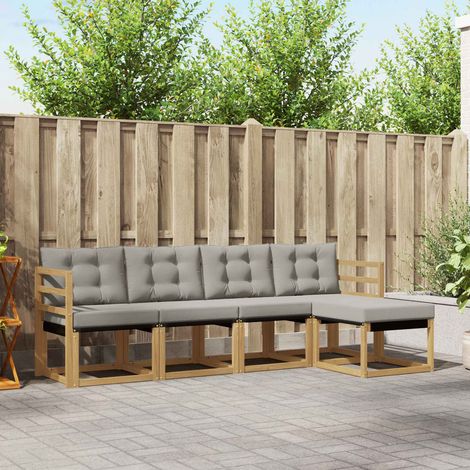 vidaXL Set di divani da esterno 5 pz Bianco e Grigio Chiaro
