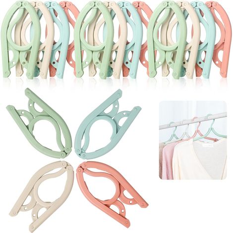 12 Pièce Cintre Pliable Portable, Voyage Cintre Pliable avec Corde à Linge Coupe-Vent, de Voyage Antidérapant en Plastique pour La Maison, L'hôtel, Les Voyages, Le Camping (4 Couleurs) (1/5)