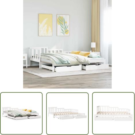 vidaXL Tagesbett Ausziehbar mit Schubladen ohne Matratze Weiß 90x190cm (1/5)