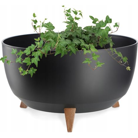 KADAX Glatt Blumentopf aus Kunststoff mit drei Einsteckstützen, 47 cm, Schwarz
