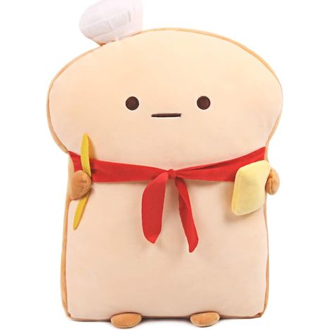 Filiyano-Coussin en forme de tranche de pain grillé (48 cm), peluche avec écharpe rouge, coussin doux pour canapé, idéal pour la décoration intérieure (1/5)