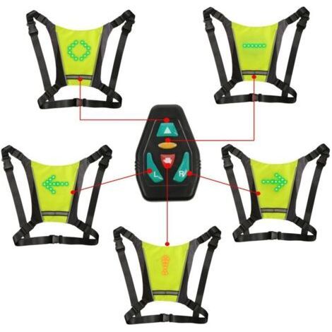 Chaleco con intermitentes LED, chaleco reflectante LED con indicador de dirección: control remoto, intermitentes, recargable por USB, fácil instalación para luz de advertencia de bicicleta - color flu (1/5)