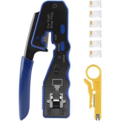 Pince à sertir les fils RJ45, outil de sertissage, de dénudage et de coupe de fils traversants, compatible avec les connecteurs modulaires Cat6, Cat5, 8P8C, outils pour câbles Ethernet. (1/5)
