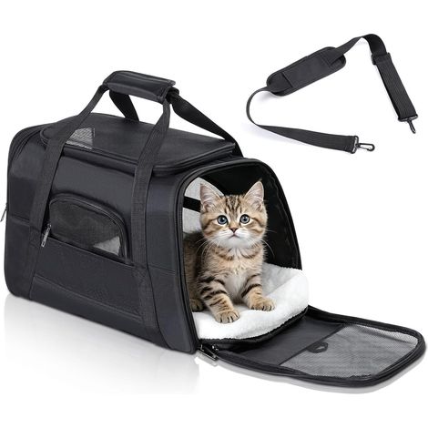 Borsa da trasporto per gatti, Gabbia da trasporto per cani traspirante e pieghevole fino a 6 kg, Trasportini con materasso in peluche, Box da trasporto con tracolla regolabile, 17,3x11x9,8 pollici, Ne (1/5)