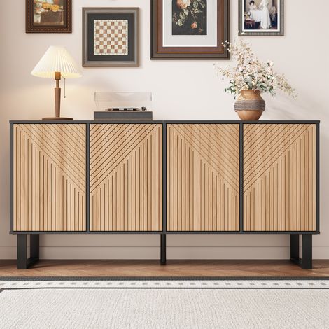 Buffet Design Moderne 160x38x75cm, Commode avec Façade 3D en Relief, Très Grand Espace de Rangement, pour Salon , MDF -Natural (1/5)