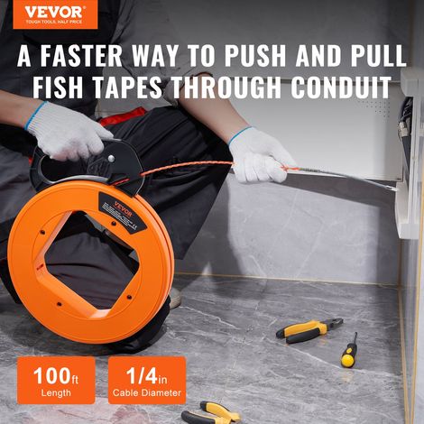 Aiguille Électricien 30,5 m Tire Fils Électrique en PET avec Boîtier, Poignée, Outil d'Extraction de Câble Flexible 6,35 mm, Facile… (1/5)