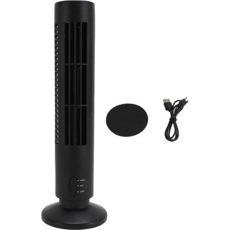 Ventilateur sur pied sans pale USB silencieux pour bureau et chambre – ABS, 2 vitesses, noir (1/5)