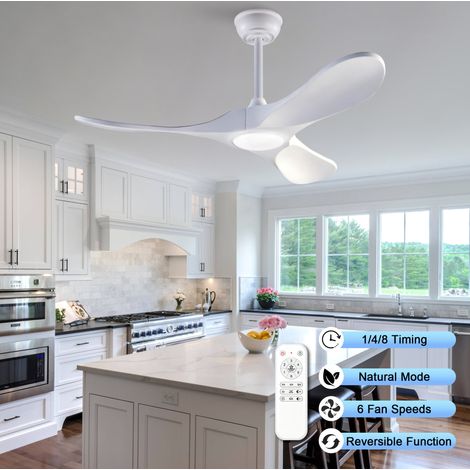 Ventilador de techo con luz LED 42" blanco, 3 aspas de madera, mando a distancia (1/5)