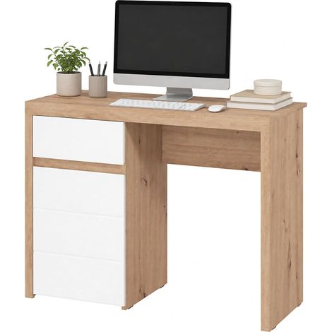 Schreibtisch Anholt, eine Schublade, 2 Ablagen, eine Tür, 98x47x74h cm, Eiche braun Knoten