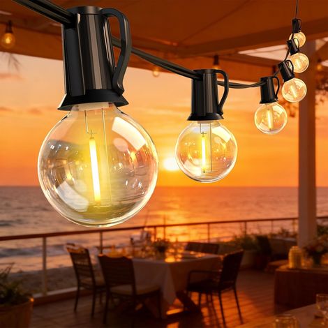 Guirlande Guinguette Extérieur 15M, Guirlande Lumineuse Exterieure Interieur avec 25+3 Ampoules LED G40 Plastique, Lumiere Exterieure Terrasse Étanche IP44 pour Jardin Balcon Patio, Chaude (1/5)