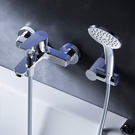 AM.PM Badewannenarmatur Wannen Bad Armatur Einhebelmischer für Bad, inkl. Handbrause 1 Strahlarten, Wandhalterung und Schlauch , Chrom (1/5)