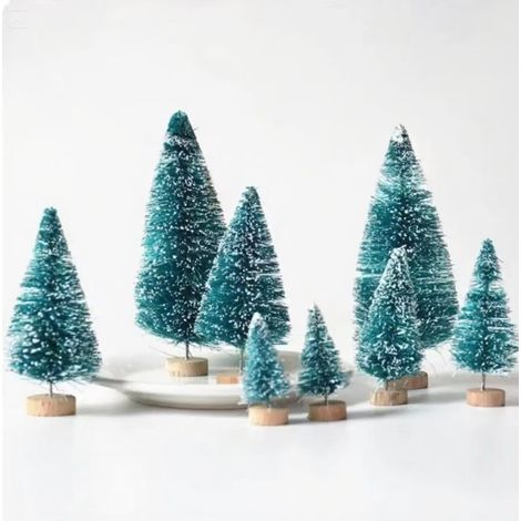 Mini sapin de Noël, décoration de bureau à faire soi-même, aiguilles de pin enneigées, couronne de Noël, mini sapin de Noël -- Sapin en chanvre bleu-vert de 8,5 cm --