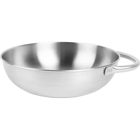 Bol léger en acier inoxydable 18/8 avec anse et graduation du volume - Inoxydable, adapté à un usage alimentaire et résistant aux acides de fruits - Diamètre : 15,5 x 4,5 cm (1/4)