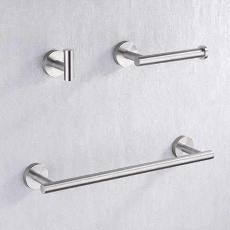 bathroom accessories set 3 pieces towel rack toilet paper holder coat hook wall-mounted SUS304 brushed stainless steel. (1/5)