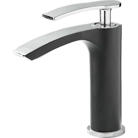 Robinet de cuisine Robinet de lavabo mélangeur en laiton, robinet de lavabo chaud et froid, robinets de cascade de salle de bains blanc/Chrome/noir/or(Black chrome short) (1/3)