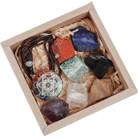 Set aus 7 Anhängern aus natürlichen Mineralien für Lithotherapie, Meditation, Reiki und Ausgleich.