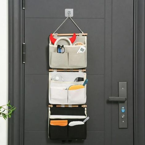 Panier rangement suspendu noir 25x23x6 cm, mural ou sur tringle, tissu Oxford résistant