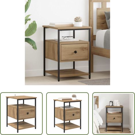 Rangement chambre - Cabinet de chevet avec tiroir Chêne artisanal 40 x 42 x 56 cm (1/5)