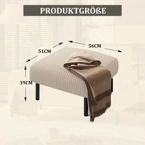 Tabouret en tissu côtelé cadre métallique. Velours ultra-doux multi-usage, assemblage sans outils
