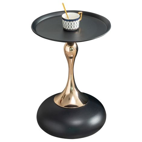 Beistelltisch rund 38 cm, moderner Endtisch mit Metallbasis, schwarzer Beistelltisch als Nachttisch, Wohnzimmer Beistelltisch und Balkontisch