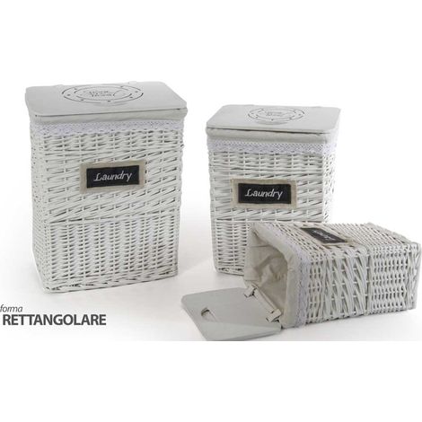 LAUNDRY TRIS PORTABIANCHERIA RETTANGOLARI IN LEGNO BIANCO (1/2)