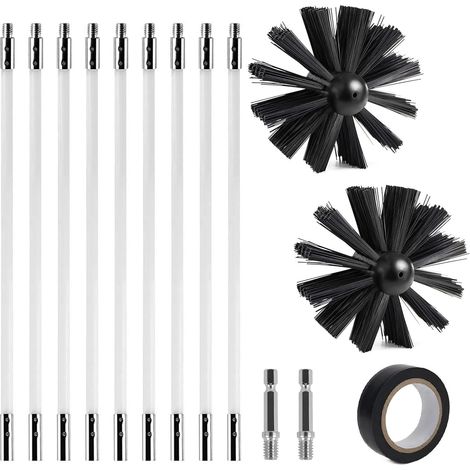 Kit Brosse Nettoyage Cheminée, 150 mm Ramonage, Hérisson ramonage en Nylon avec 9 Tiges Flexibles et 2 TêTes de Brosses, Cheminées brosse Kit de Ramonage (1/5)