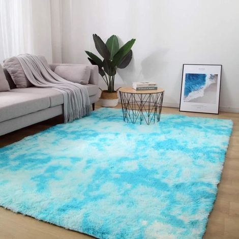 Tapis de Salon Shaggy - Peluche Bleu - 120x160cm - Antidérapant Moelleux (1/3)