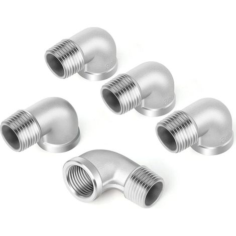 Lot de 5 Coudes 90° Inox 304 Filetage BSP Mâle/Femelle 1/4" Raccord Tuyau Robuste pour Plomberie Industrielle et Jardinage (1/5)