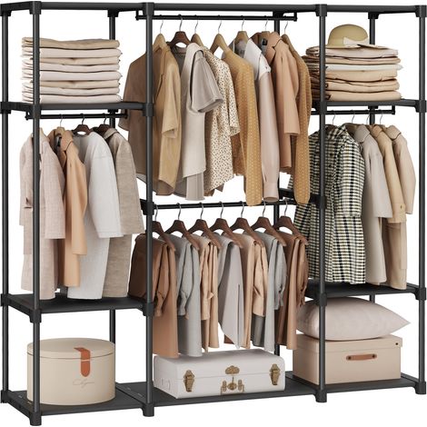Armoire de Rangement, Penderie Pliable, Dressing, Armoire Métallique, avec Barres de Suspension, Porte-vêtements, pour Vestiaire, Chambre, 151 x 43 x 166 cm, Noir RYG036B02 (1/5)