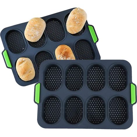 2 moules à pain français ovales en silicone à 8 compartiments - Gris foncé