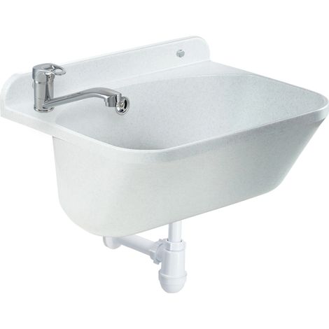 GOSPO Ausgussbecken mit ausziehbarer Armatur, Seifenspender, Siphon, Waschbecken 46 x 36 x 20 cm, fü (1/5)