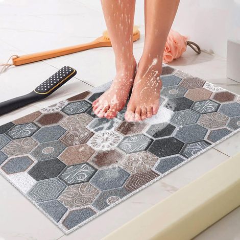 Tapis de douche antidérapant 80 x 100 cm – Doux et confortable – Tapis de bain de sécurité avec trous de drainage, tapis de massage en PVC antidérapant pour douche, séchage rapide (1/5)