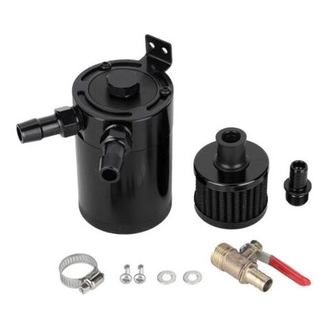 BUNTHAUS Réservoir de récupération d'huile universel en alliage d'aluminium avec kit d'accessoires à 2 ports (noir)