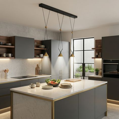 Eyra Lampada a Sospensione Led con 3 Faretti 9w in Nero e Oro