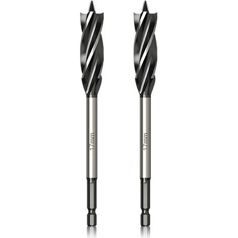 UlisemProfessionnel Foret à Bois 17mm x 165mm x 2Pcs Mèche à Tarière avce Auto-alimenté Pointe Pilote, 1/4 Pouce Tige Hexagonale Foret pour le Travail du Bois
